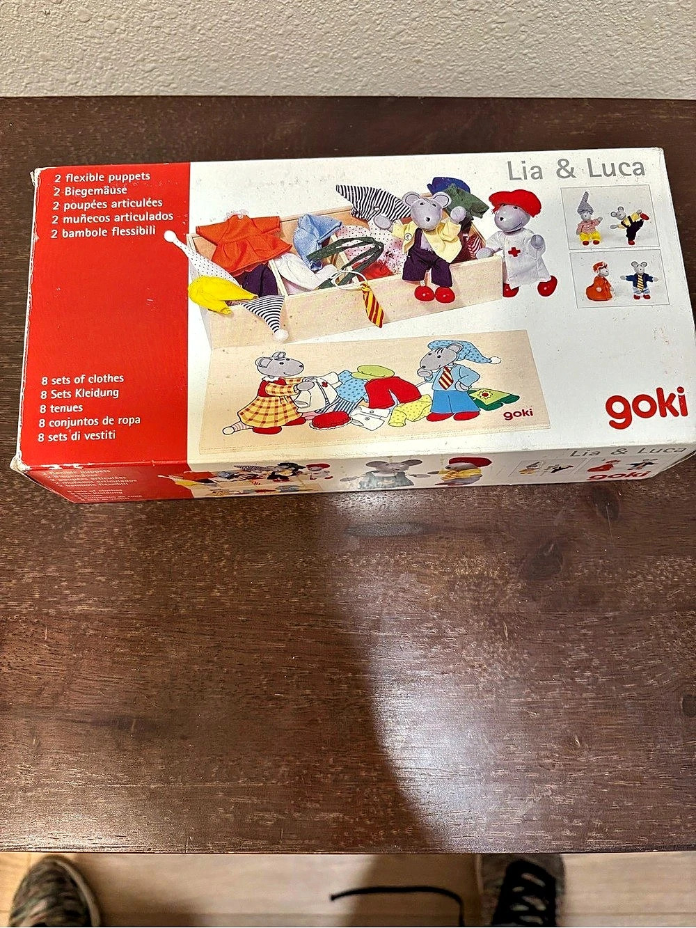 goki Lia & Luca Flexible Puppets Mouse Dress-Up Box Wooden Doll Dressing Set